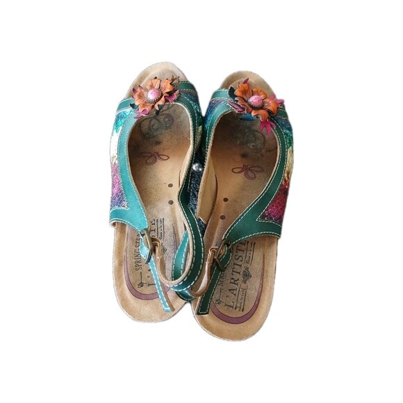 L'Artiste‎ By Spring Step Womens 9 leather Heels Multicolor Floral Slingback - Picture 5 of 7